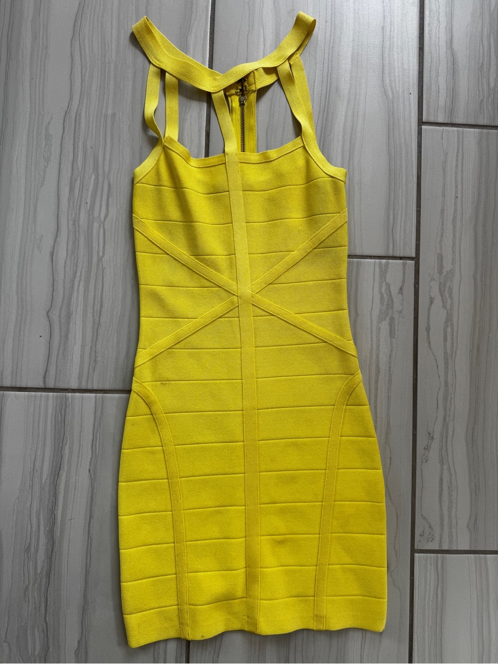bebe Yellow Strappy Bandage Mini Dress